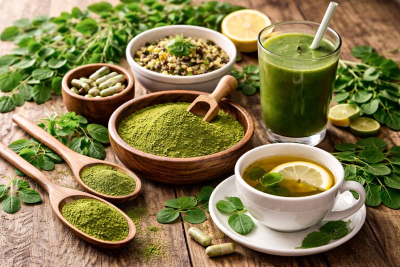 A visual guide showing common ways moringa leaf is used in daily routines.